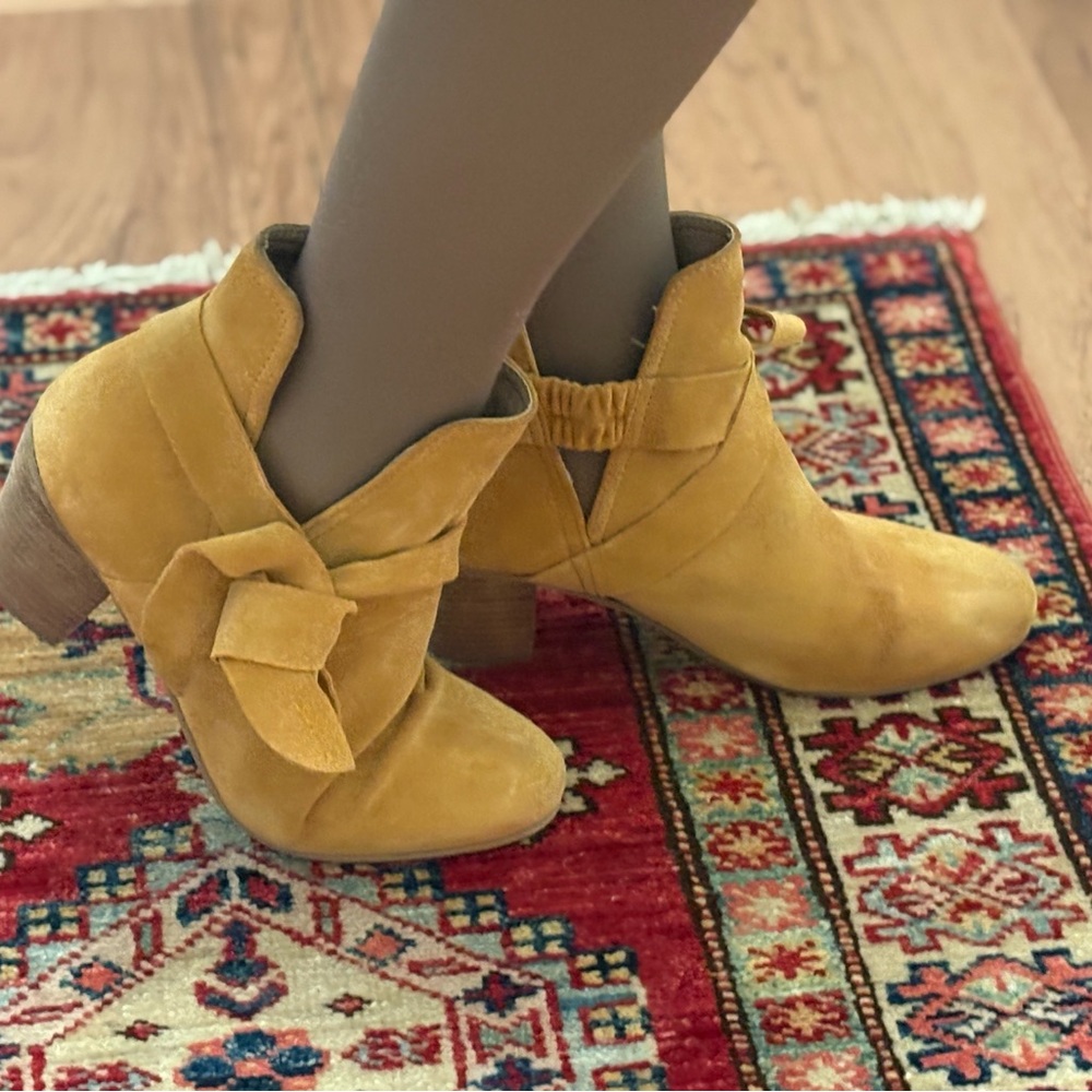 Diba Yellow Suede Block Heel Ankle Boots